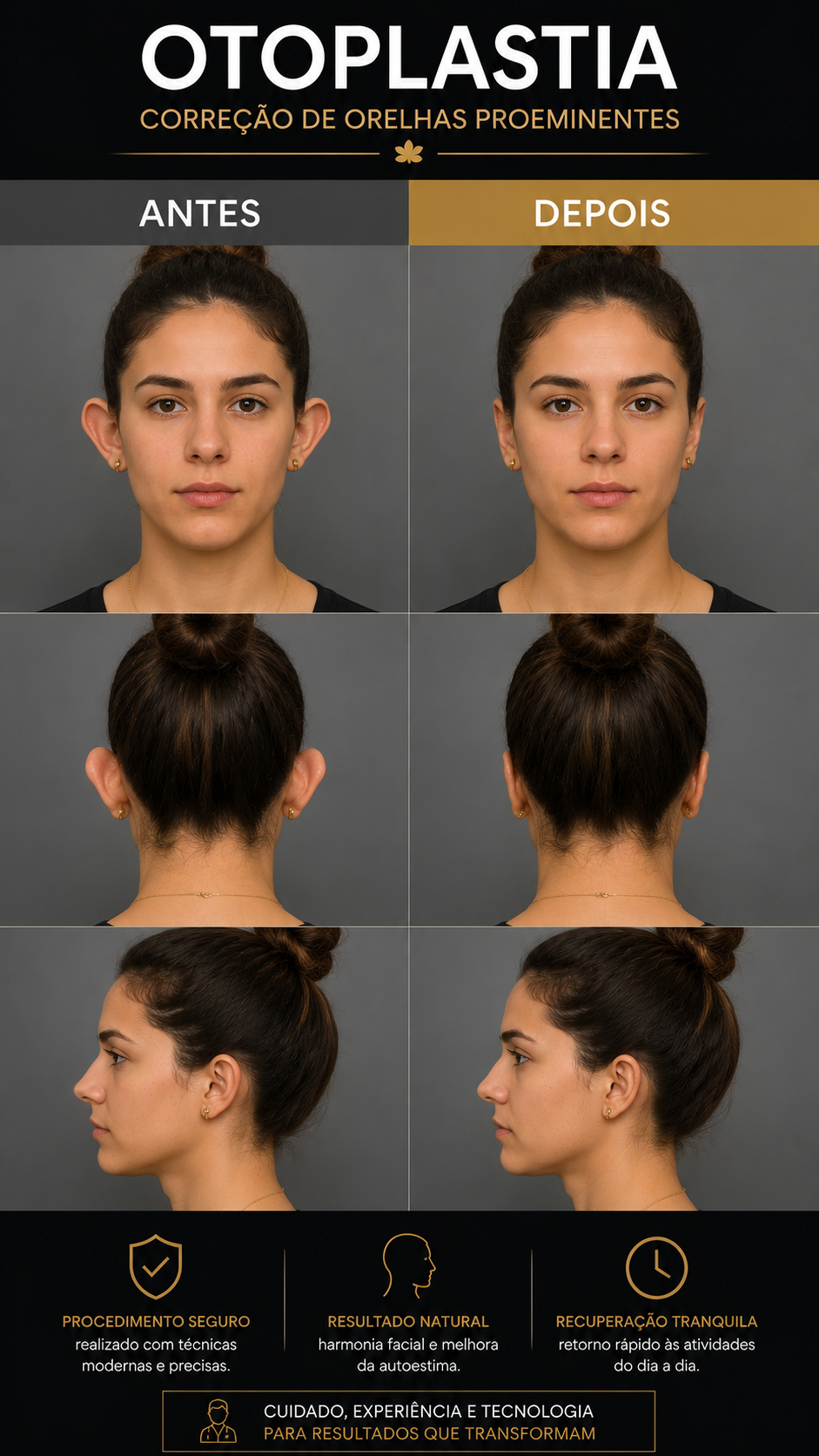 Otoplastia feminino — antes e depois