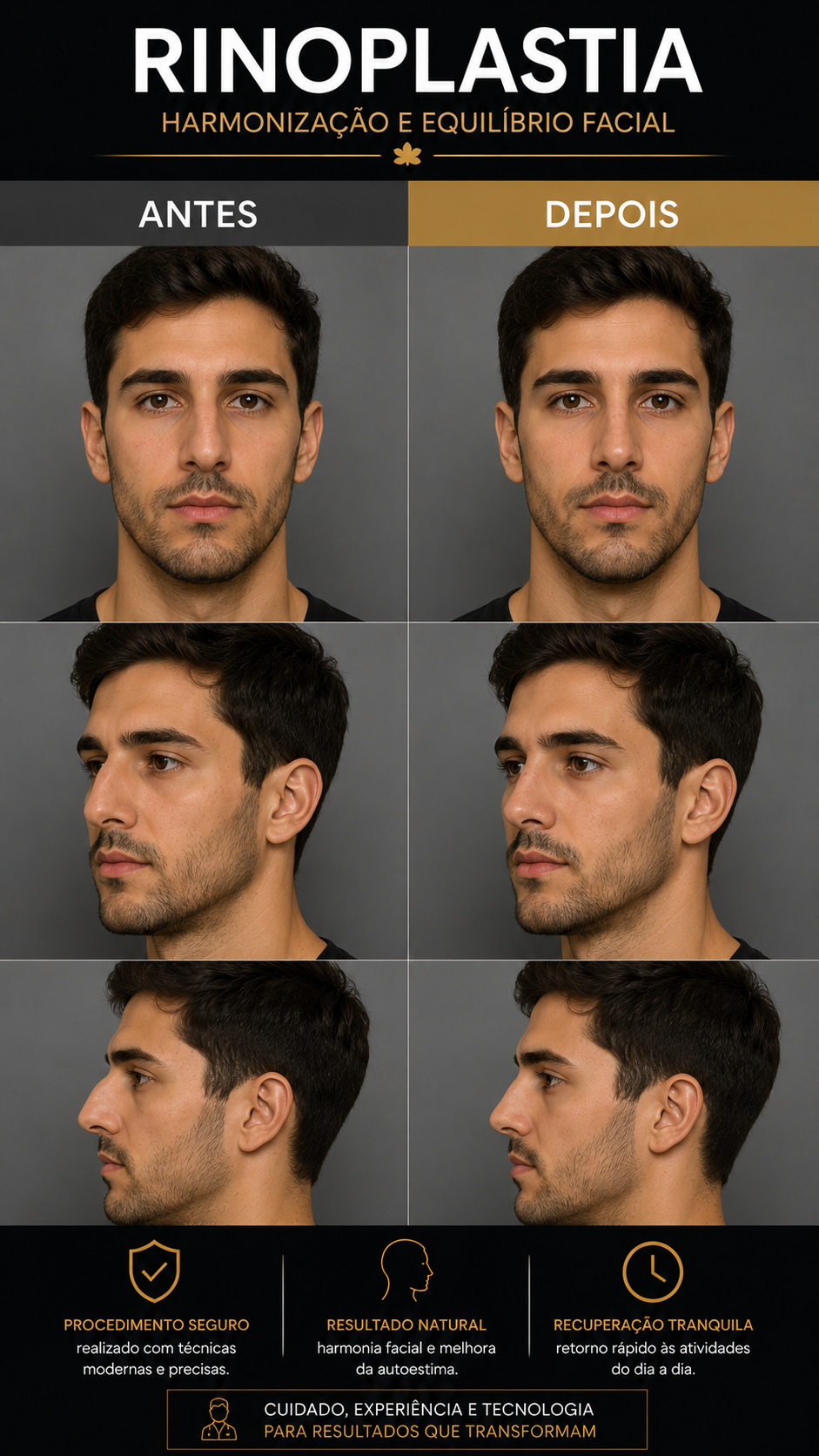 Rinoplastia masculino — antes e depois